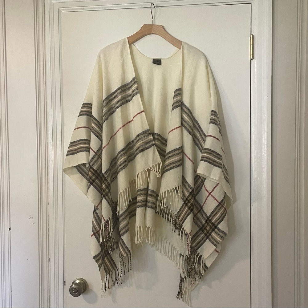 Plaid Fringe Sweater Shawl/Cardigan